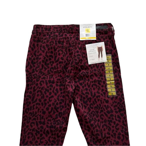 Sanctuary Ankle Jeans Red Black Cheetah Print Stretch Skinny Ankle Pants Size 8 - Picture 9 of 12